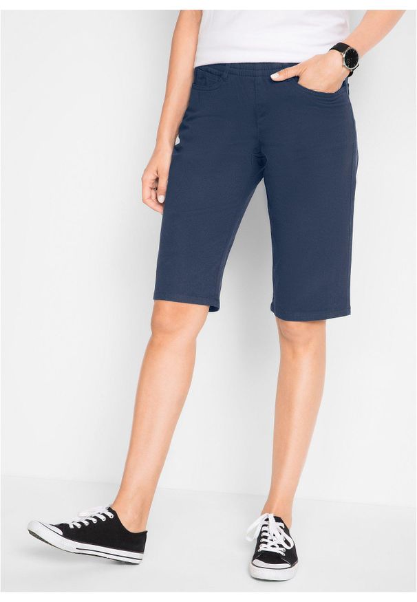 bonprix - Bermudy ze stretchem (2 pary). Kolor: niebieski. Materiał: jeans