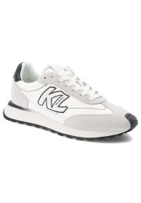 Białe Sneakersy Karl Lagerfeld Stylowe Obuwie Męskie Premium. Okazja: na spacer. Kolor: biały. Materiał: skóra, materiał, guma. Szerokość cholewki: normalna. Sport: turystyka piesza