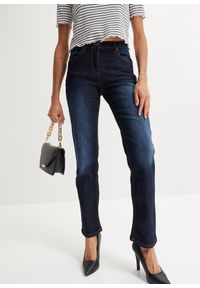 bonprix - Dżinsy ze stretchem, straight, mid waist. Stan: podwyższony. Kolor: niebieski. Styl: klasyczny #1