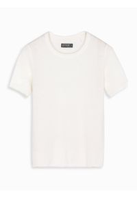 Ombre Clothing - Dzianinowa koszulka męska z delikatną drobną strukturą - biała V1 - Rozmiar: L. Okazja: na co dzień. Kolor: biały. Materiał: dzianina. Długość rękawa: krótki rękaw. Długość: krótkie. Wzór: ze splotem. Styl: wizytowy, casual, elegancki #2
