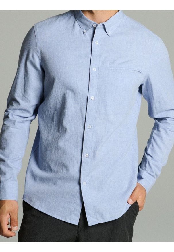 Sinsay - Bawełniana koszula slim fit - błękitny. Kolor: niebieski. Materiał: bawełna