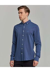 GANT - Granatowa koszula Slim fit. Kolor: niebieski. Materiał: tkanina. Długość rękawa: długi rękaw. Długość: długie