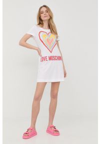 Love Moschino sukienka bawełniana kolor biały mini prosta. Okazja: na co dzień. Kolor: biały. Materiał: bawełna. Długość rękawa: krótki rękaw. Typ sukienki: proste. Styl: casual. Długość: mini #2