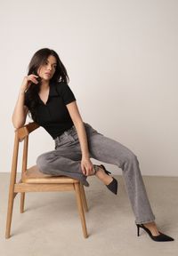 Born2be - Szare Jeansy Dzwony z Regularnym Stanem z Bawełną i Domieszką Wiskozy Peigenia. Okazja: do pracy, na co dzień. Kolor: szary. Sezon: lato. Styl: retro, klasyczny, casual, wizytowy #7