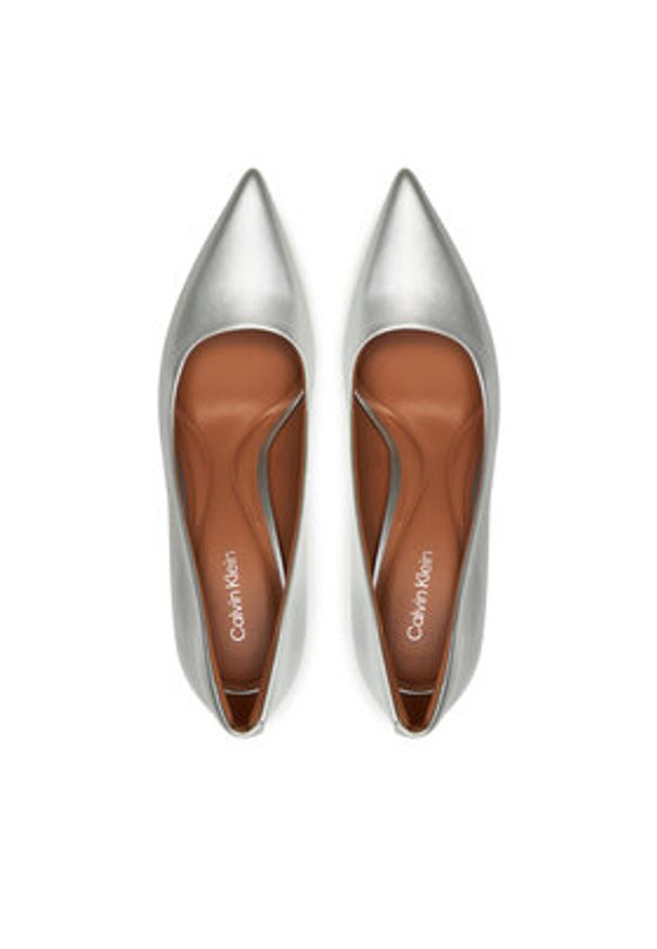 Calvin Klein Szpilki Heel Pump 90 - Met HW0HW02431 Srebrny. Kolor: srebrny. Materiał: skóra. Obcas: na szpilce