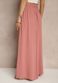 Renee - Ciemnoróżowe Spodnie z Bawełną o Szerokim Kroju High Waist z Paskiem Iveleldi. Stan: podwyższony. Kolor: różowy. Materiał: bawełna. Styl: elegancki