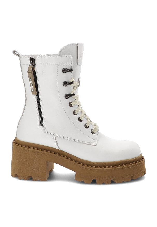 Białe Botki Nessi Damskie Obuwie Ze Skóry Naturalnej. Zapięcie: sznurówki. Kolor: biały. Materiał: skóra