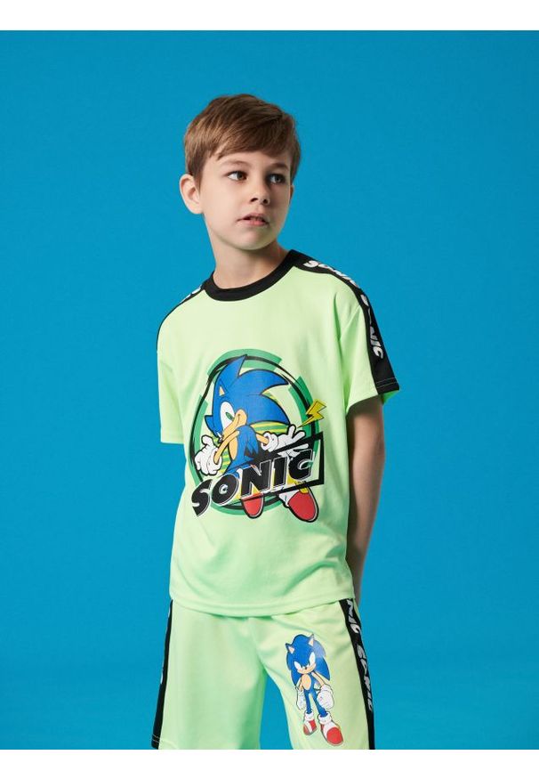 Sinsay - Koszulka z dekoracyjną taśmą na rękawach Sonic the Hedgehog - zielony. Kolor: zielony