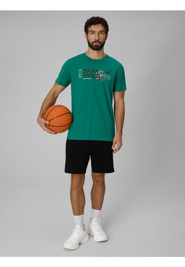 4f - 4F T-shirt regular z nadrukiem męski - zielony XXL. Okazja: na co dzień. Kolor: zielony. Materiał: materiał, bawełna. Wzór: nadruk. Styl: casual, sportowy