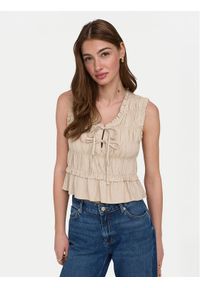 only - ONLY Bluzka Goa 15363693 Beżowy Regular Fit. Kolor: beżowy. Materiał: len, wiskoza #1