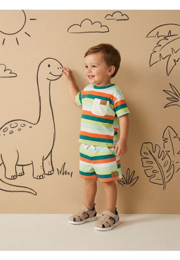 Sinsay - Bawełniane szorty w paski - wielobarwny. Materiał: bawełna. Wzór: paski