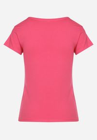 Born2be - Różowy Bawełniany T-shirt o Klasycznym Fasonie Lialova. Okazja: na co dzień. Typ kołnierza: dekolt w serek. Kolor: różowy. Materiał: bawełna. Styl: klasyczny #6