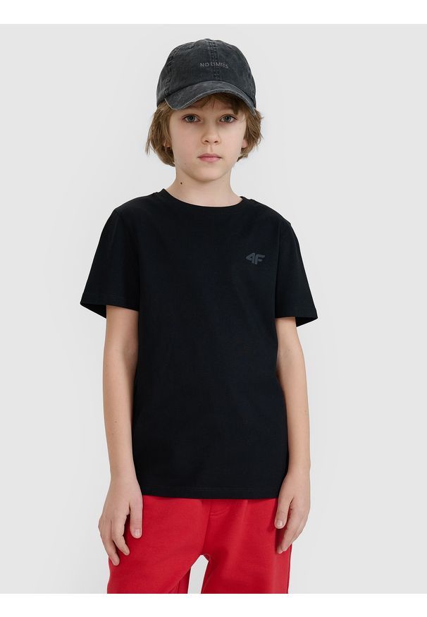 4f - 4F T-shirt regular gładki chłopięcy - czarny 134 (8-9 lat). Okazja: na co dzień. Kolor: czarny. Materiał: dzianina, bawełna, jersey. Długość rękawa: krótki rękaw. Długość: krótkie. Wzór: gładki. Sezon: lato. Styl: klasyczny, sportowy, casual