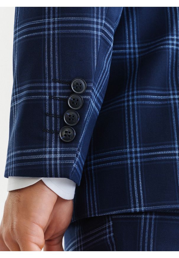 Pako Lorente - PAKO LORENTE – Granatowa marynarka garniturowa w niebieską kratę. Kolor: niebieski. Materiał: poliester, elastan, wiskoza