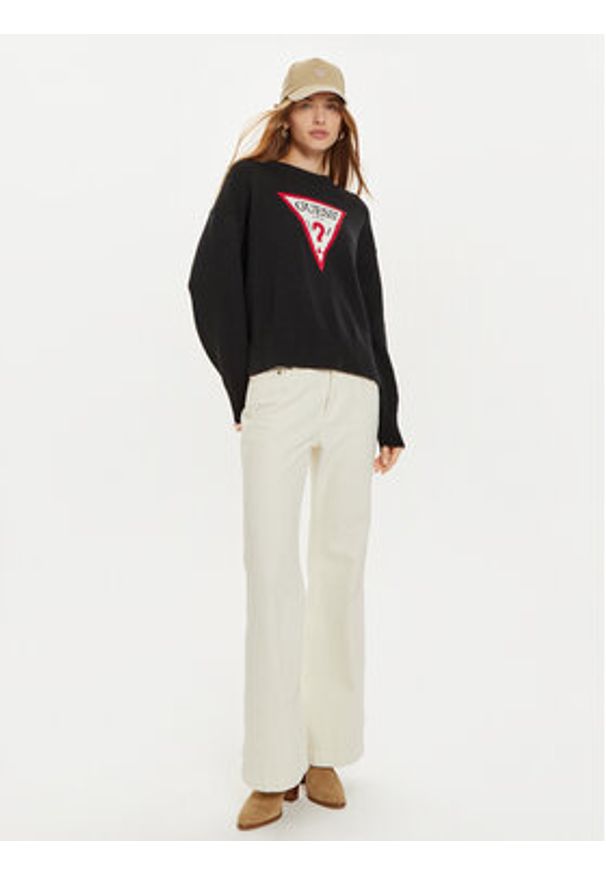 Guess Jeans Sweter W4BR12 Z3HM1 Czarny Regular Fit. Kolor: czarny. Materiał: bawełna