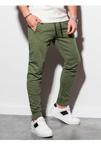 Ombre Clothing - Spodnie męskie dresowe joggery P952 - khaki - XXL. Kolor: brązowy. Materiał: dresówka #6