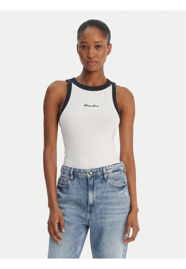 Guess Jeans Top W6GPZ8 KF641 Biały Slim Fit. Kolor: biały. Materiał: bawełna