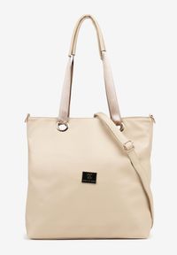 Born2be - Ciemnobeżowa Torebka Shopperka z Metalicznymi Wstawkami Lanastiela. Kolor: beżowy. Styl: biznesowy, elegancki, casual