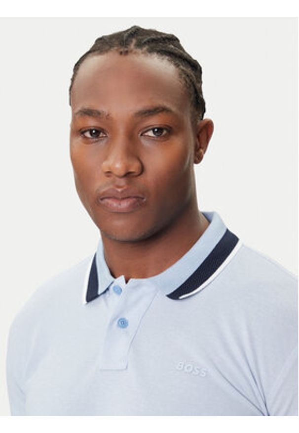 BOSS Polo Peoxfordlong_1 50544845 Błękitny Regular Fit. Typ kołnierza: polo. Kolor: niebieski. Materiał: bawełna