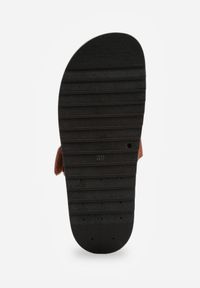 Born2be - Brązowe Klapki na Grubej Podeszwie Ozdobione Wycięciami Faneora. Okazja: na co dzień. Kolor: brązowy. Materiał: jeans. Wzór: aplikacja. Obcas: na platformie. Styl: casual #2