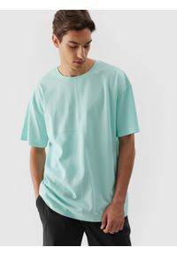 4f - T-shirt oversize gładki męski - miętowy. Kolor: turkusowy. Materiał: bawełna. Wzór: gładki