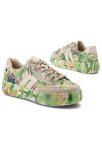 Sneakersy damskie Rieker, niski fason sznurowanie kwiatowy wzór platformowa podeszwa modny charakter stabilna konstrukcja miękka wkładka komfort nosz. Zapięcie: sznurówki. Kolor: zielony. Materiał: jeans, zamsz. Szerokość cholewki: normalna. Wzór: kwiaty. Sezon: wiosna, lato. Styl: klasyczny #4