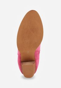 Renee - Fuksjowe Botki Kowbojki Vices na Słupku z Geometrycznym Motywem Sarori. Kolor: różowy. Materiał: jeans. Wzór: geometria. Obcas: na słupku. Styl: elegancki. Wysokość obcasa: średni #2