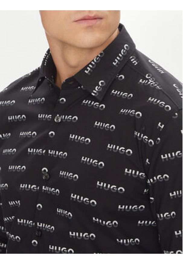Hugo - HUGO Koszula Ermo 50545349 Czarny Slim Fit. Kolor: czarny. Materiał: bawełna