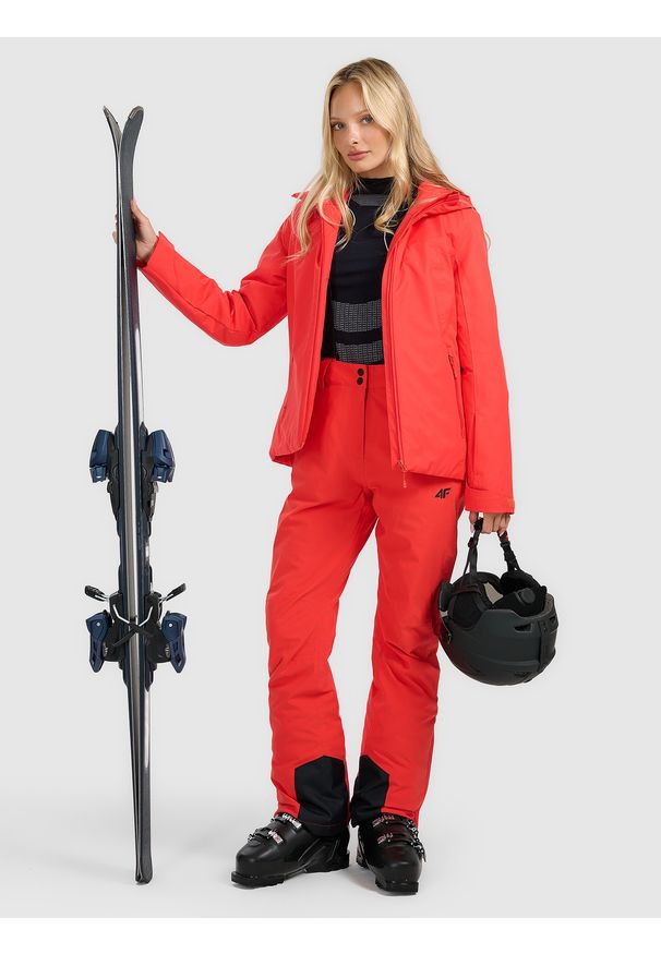 4f - 4F Kurtka narciarska membrana 5000 damska - czerwona M. Okazja: na co dzień. Typ kołnierza: kaptur. Kolor: czerwony. Materiał: dzianina, tkanina, syntetyk, materiał, poliester. Sezon: zima. Styl: casual, klasyczny, sportowy