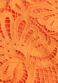 Born2be - Pomarańczowa Sukienka Cilleis. Typ kołnierza: kołnierzyk stójkowy. Kolor: pomarańczowy. Materiał: koronka. Wzór: ażurowy, aplikacja, koronka. Styl: elegancki. Długość: mini #7