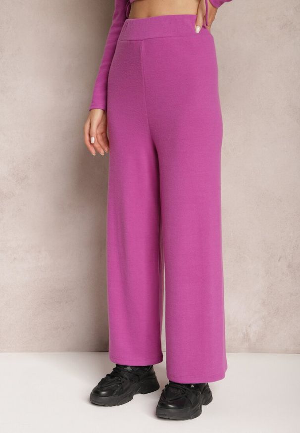 Renee - Fioletowe Spodnie o Fasonie Culotte z Gumką w Talii Chakra. Stan: podwyższony. Kolor: fioletowy. Materiał: tkanina, dzianina