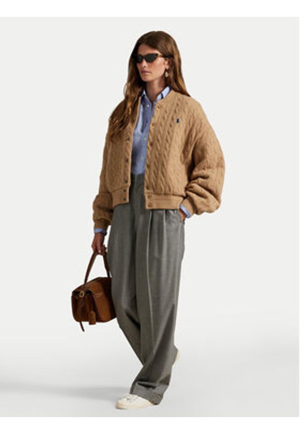 Polo Ralph Lauren Kurtka bomber 211966122002 Beżowy Relaxed Fit. Typ kołnierza: polo. Kolor: beżowy. Materiał: wełna