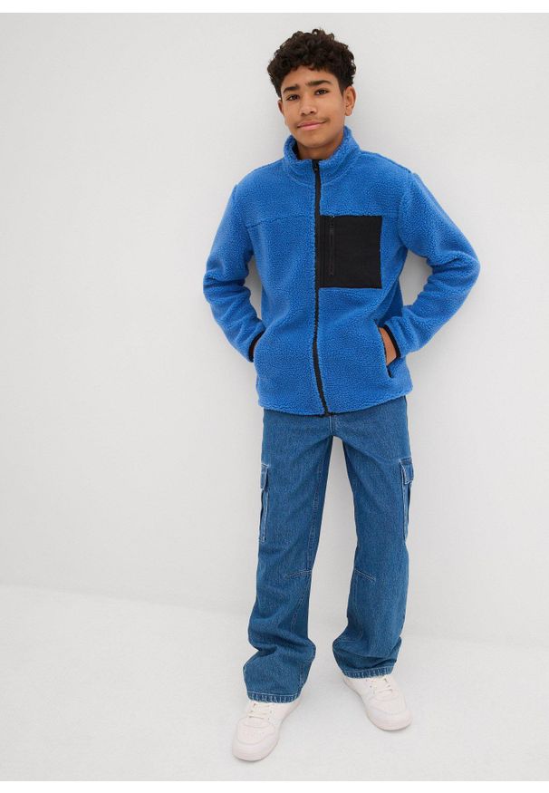 bonprix - Bluza rozpinana z polaru baranka. Kolor: niebieski. Materiał: polar