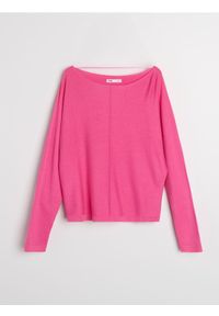 Sinsay - Sweter basic z ozdobnym przeszyciem z wiskozą - różowy. Kolor: różowy. Materiał: wiskoza #1