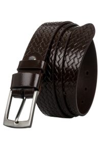 ROVICKY - Pasek męski brązowy Rovicky PLW-R-15 BROWN. Kolor: brązowy. Materiał: skóra. Wzór: aplikacja