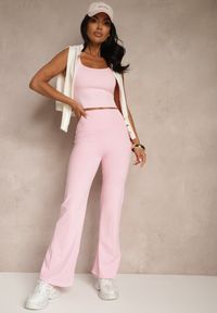 Renee - Różowe Legginsy High Waist z Szeroką Gumką w Pasie Idalania. Okazja: na co dzień. Stan: podwyższony. Kolor: różowy. Styl: casual, elegancki