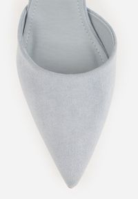 Renee - Niebieskie Czółenka z Imitacji Zamszu na Słupkowym Obcasie ze Szpiczastym Noskiem Hadina. Okazja: na randkę. Nosek buta: szpiczasty. Zapięcie: pasek. Kolor: niebieski. Materiał: zamsz. Obcas: na obcasie. Wysokość obcasa: średni #5