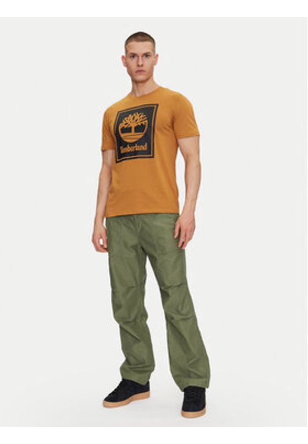 Timberland T-Shirt TB0A5WQQ Beżowy Regular Fit. Kolor: beżowy. Materiał: bawełna