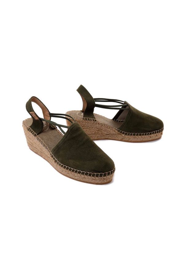 Toni Pons - TONI PONS TREMP caqui khaki, sandały/espadryle damskie. Kolor: zielony. Materiał: skóra. Obcas: na koturnie