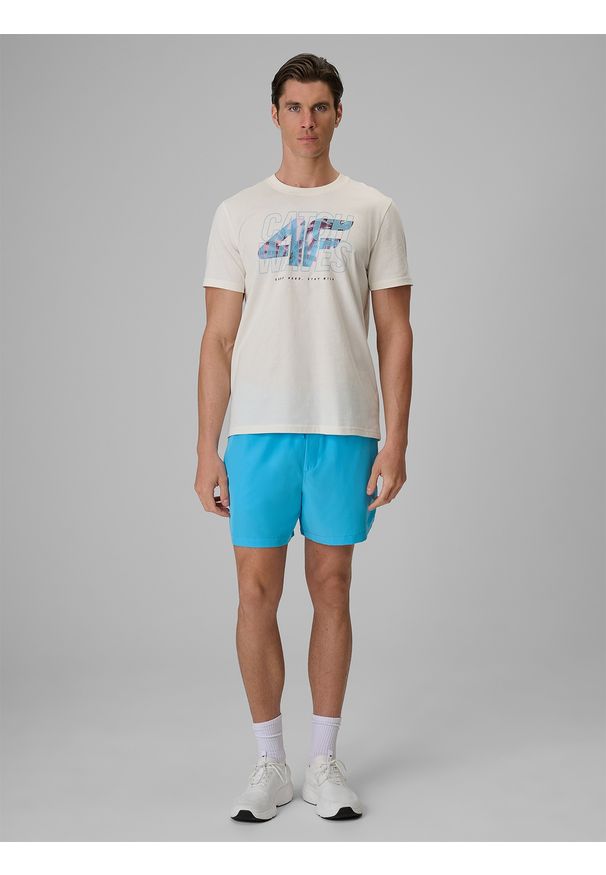 4f - 4F T-shirt regular z nadrukiem męski - biały L. Okazja: na co dzień. Kolor: biały. Materiał: bawełna, dzianina. Wzór: nadruk. Styl: casual, klasyczny, sportowy