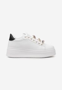 Born2be - Biało-Czarne Sneakersy Obiara. Kolor: biały. Materiał: materiał. Szerokość cholewki: normalna. Wzór: aplikacja #2