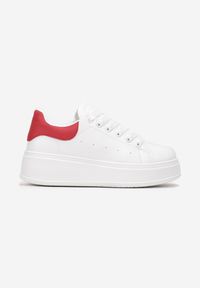 Born2be - Biało-Czerwone Sneakersy na Platformie Blari. Kolor: biały. Obcas: na platformie