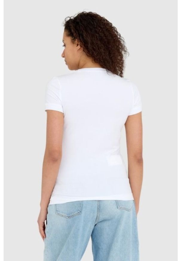 Guess - GUESS Biały damski t-shirt bawełniany Mini Triangle Tee, Rozmiar XS. Kolor: biały. Materiał: bawełna