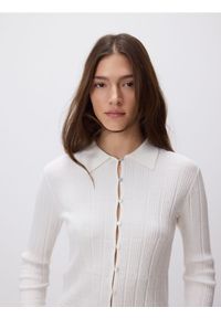 Reserved - Kardigan z kołnierzykiem - złamana biel. Materiał: dzianina, wiskoza #1