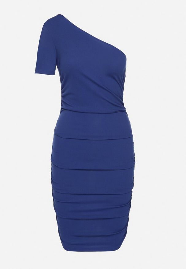 Born2be - Niebieska Dopasowana Sukienka na Jedno Ramię Erllemia. Okazja: na imprezę. Kolor: niebieski. Długość rękawa: krótki rękaw. Typ sukienki: dopasowane, proste