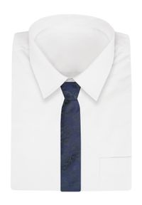 Krawat Męski - Alties - Granatowy w Grafitowe Róże. Kolor: niebieski. Materiał: tkanina. Styl: elegancki, wizytowy