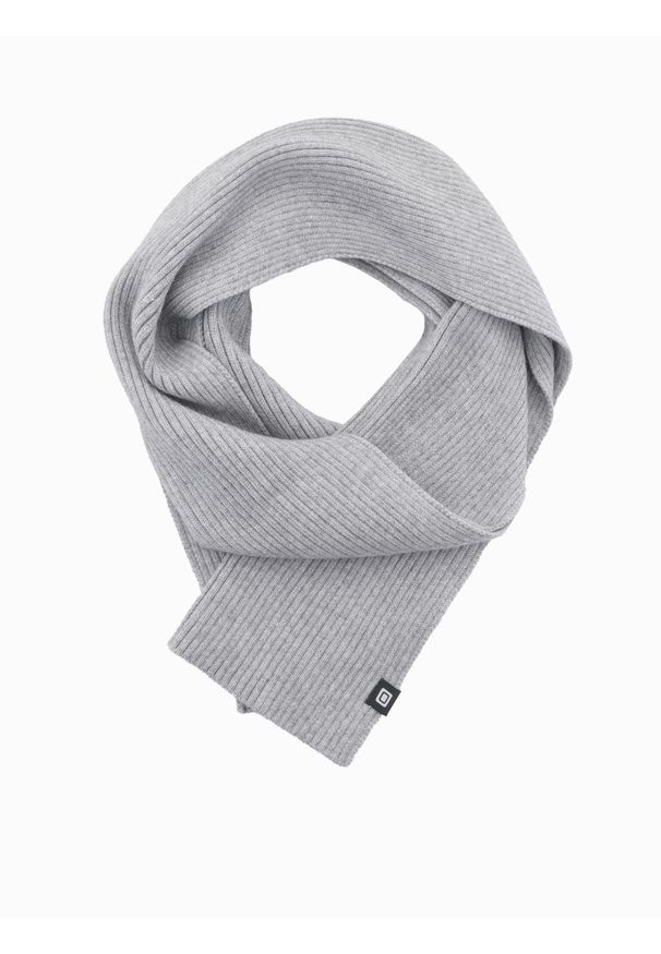 Ombre Clothing - Męski monochromatyczny szalik z prążkowanej dzianiny – szary V2. Okazja: na co dzień. Kolor: szary. Materiał: prążkowany, dzianina. Wzór: aplikacja, ze splotem, jednolity. Styl: klasyczny, wizytowy, casual