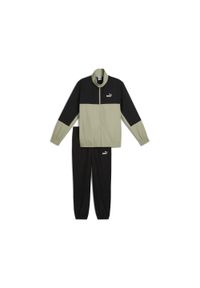 Puma - Męski dres z blokami kolorów z tkaniny PUMA. Kolor: zielony. Materiał: tkanina, dresówka. Sport: fitness #1