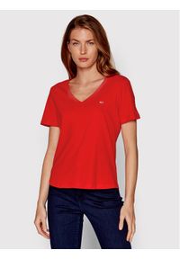Tommy Jeans T-Shirt DW0DW14617 Czerwony Slim Fit. Kolor: czerwony. Materiał: bawełna