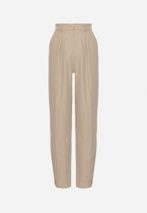 Born2be - Beżowe Garniturowe Spodnie z Wysokim Stanem Annellis. Stan: podwyższony. Kolor: beżowy. Styl: klasyczny, elegancki